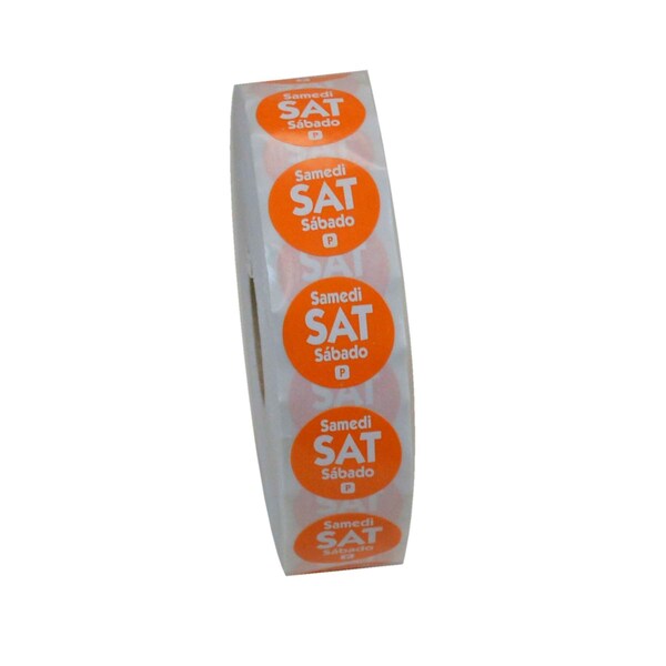 National Checking .75" Circle Trilingual Permanent Orange Saturday Label, PK2000 P7506R - main